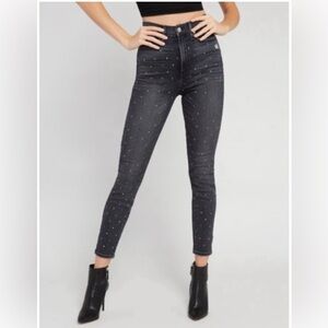 Alice + Olivia Skinny Leg Black Jeans Multicolor Crystals Print Mid-Rise size 28